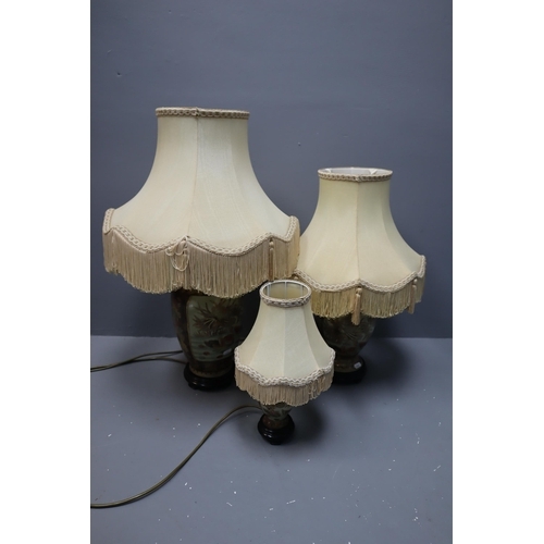 736 - Set of Three Decorative Japanese Satsuma Lamps, with Shades (Tallest 18