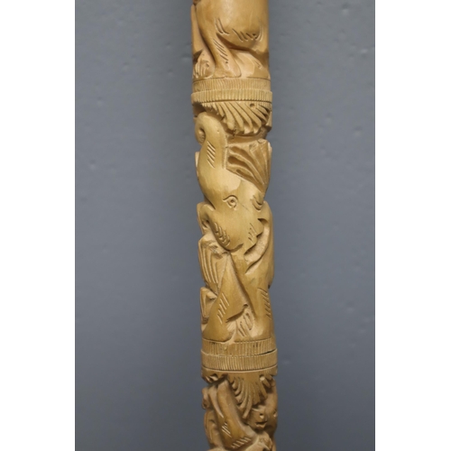 365 - Wooden Hand Carved Animals Themed Walking Stick Approx 47