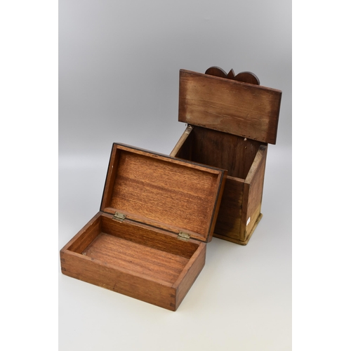 374 - Two items to include 19th Century Salt Box (14” x 5” x 9”) and a Inlaid Wooden Tri... 