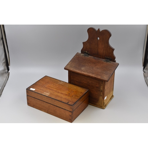 374 - Two items to include 19th Century Salt Box (14” x 5” x 9”) and a Inlaid Wooden Tri... 