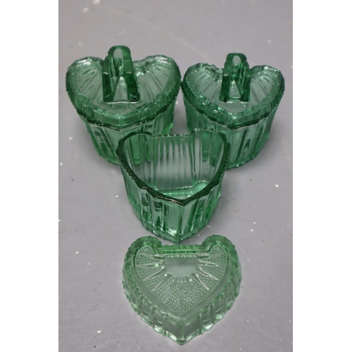 378 - A Selection of Art Deco Style Green Glass To Include Uranium Glass Tray, Candle Holder, Trinket Dish... 