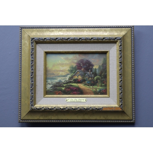 512 - Three Framed Thomas Kinkade Prints. Includes 'Cobblestone Lane', 'A New Day Dawning', And 'Cobblesto... 