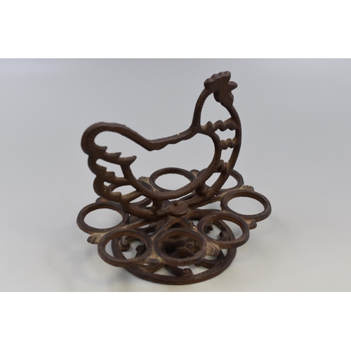 393 - Vintage Cast Metal Hen Egg Holder (7” x 7”)