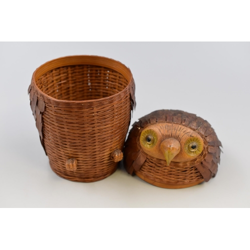 394 - Two Wicker Items Includes Owl Pen Holder, And Wicker Framed Mirror