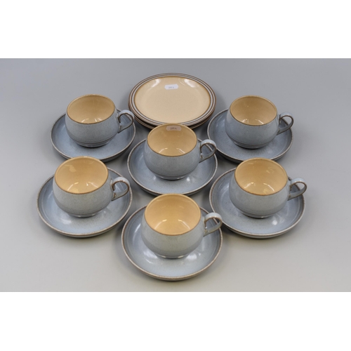 400 - 14 Pieces of Denby Dovedale Ridged Pottery to include 6 Cups and Saucers and 2 Side Plates