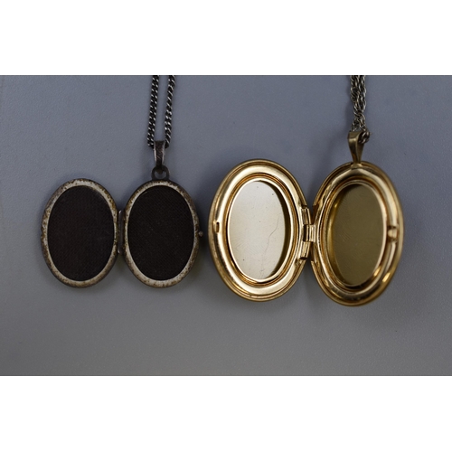 74 - Two Locket Pendants (One Sterling Silver, One Gold Plated) on Sterling Silver Chains