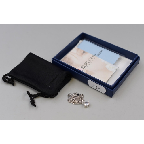 78 - Silver 925 April Birthstone Necklace with Clear Stone. Complete with Presentation Gift Box and Pouch