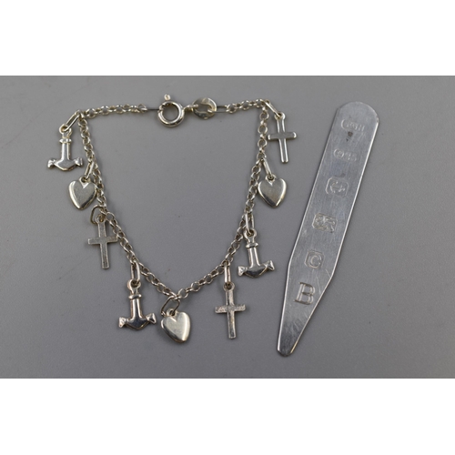 87 - Silver 925 Childs bracelet with 9 Charms and a Hallmarked Birmingham Silver Bookmark