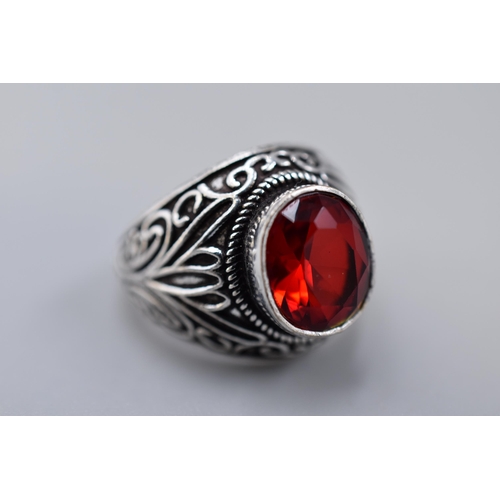 92 - Silver 925 Mozambique Garnet Ring (Size S), in Gift Box