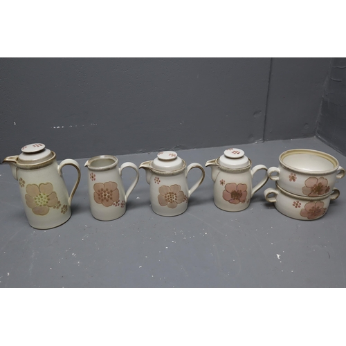 420 - Huge Selection (33 Pieces) of 1970’s Denby Gypsy Pottery. Includes Large Coffee Pot, 2 Medium ... 