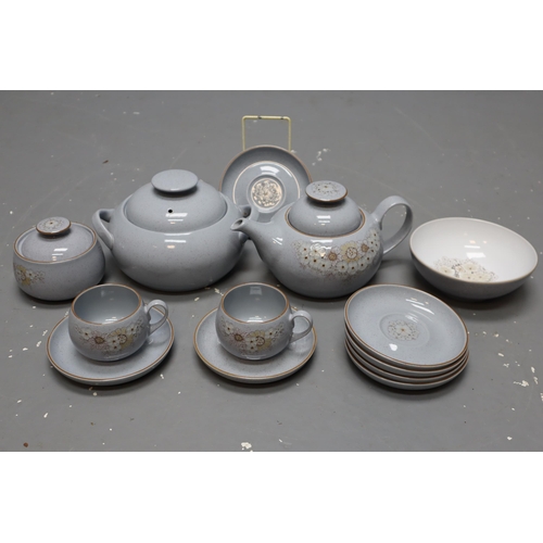 423 - 13 Pieces of Denby Reflections Pottery. Includes Casserole Dish, 2 Cups, 7 Saucers, Fruit Bowl (earl... 