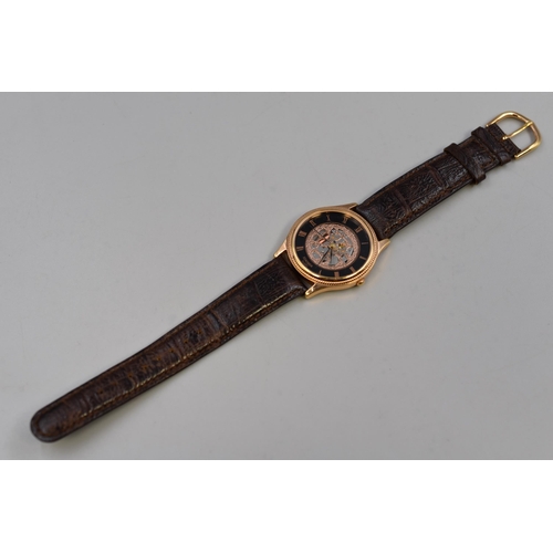 100 - Sekonda Quartz Skeleton Watch with Leather Strap (Working)