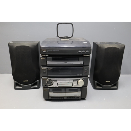 578 - Aiwa Stereo System with record Deck, Twin Cassettes, CD Player, Tuner and Speakers (Working)