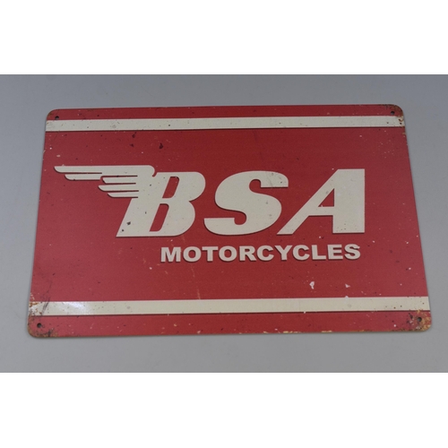 440 - Vintage Style Tin Plate Pre-Drilled BSA Motorcycles Advertising Sign approx 12