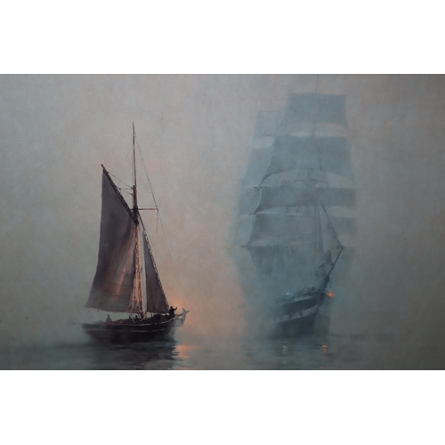 444 - A Large Gilt Framed Montague Dawson 'Night Mist' Print, Approx 28.5