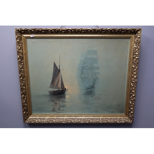 444 - A Large Gilt Framed Montague Dawson 'Night Mist' Print, Approx 28.5