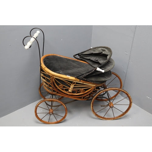 597 - Vintage Cane Victorian Style Dolls Pram (32” x 28” x 15”)