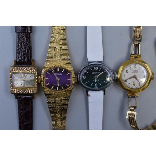 133 - Four Ladies Mechanical Watches including two Sekondas, Cauny Prima and Rone (All Working)