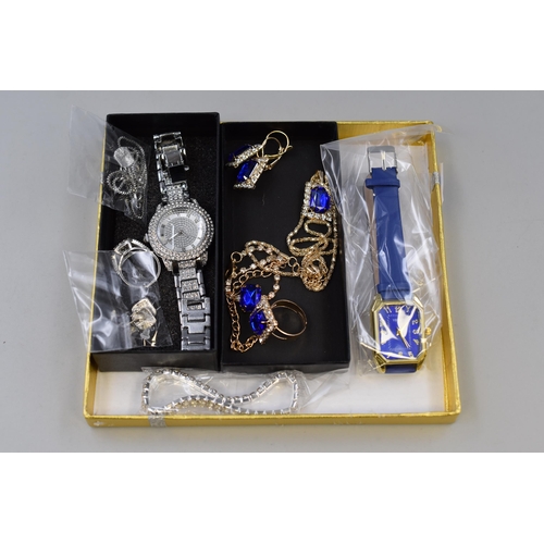 143 - Two Sets of New Matching Jewellery and Watches. In Packaging with Gift Box