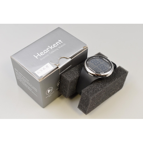 144 - Hearkent Speaking digital watch for blind or partially sighted people in silver with black strap wit... 