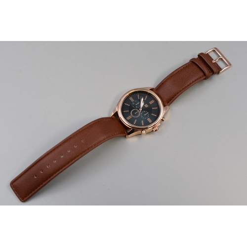 146 - Spirit gents watch (not chronograph) in rose gold with brown strap new and boxed in working conditio... 