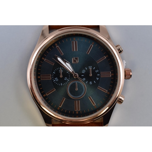 146 - Spirit gents watch (not chronograph) in rose gold with brown strap new and boxed in working conditio... 