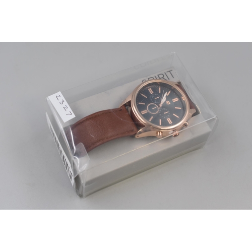 146 - Spirit gents watch (not chronograph) in rose gold with brown strap new and boxed in working conditio... 