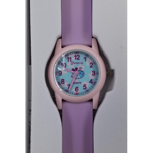 149 - Two kids watches both brand new and boxed one pink with purple strap oneblack with multicoloured str... 