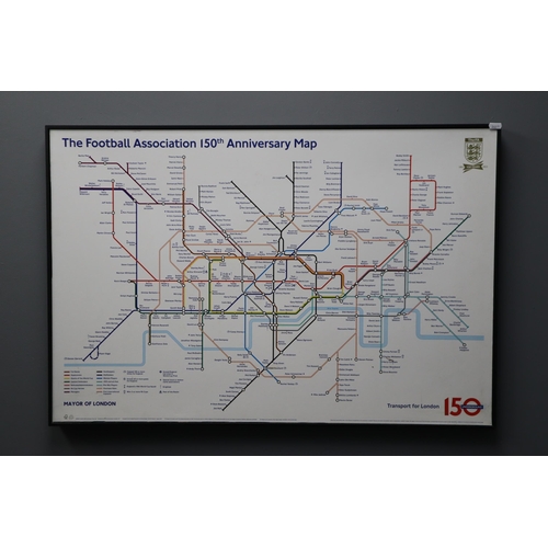 476 - Framed London Underground 150 Years Football Association 150th Anniversary Map approx 37