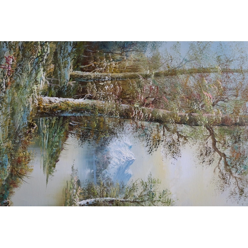 477 - Two Original Oil on Canvas Paintings To Include Alan T Floral and Sergio River Scene. Largest Approx... 