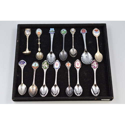 482 - Selection of 14 Crested and Floral Silver Plated Collectors Spoons