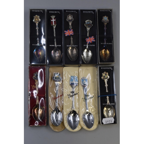 487 - Ten Exquisite Silver Plated Crested Tea Spoons in Cases