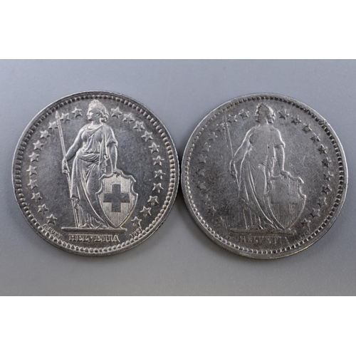 169 - Two Swiss 2 franc Silver Coins (1944 / 1908)