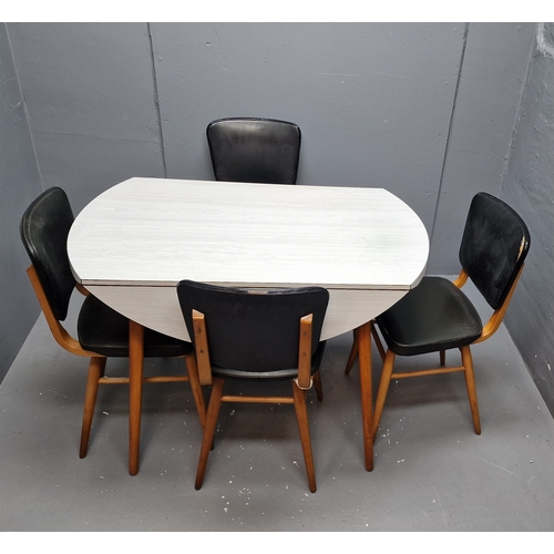 687 - Mid Century Round Dropleaf Formica Table and 4 Chairs