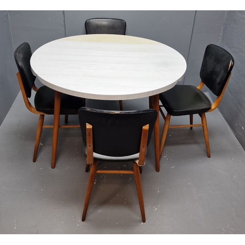 687 - Mid Century Round Dropleaf Formica Table and 4 Chairs