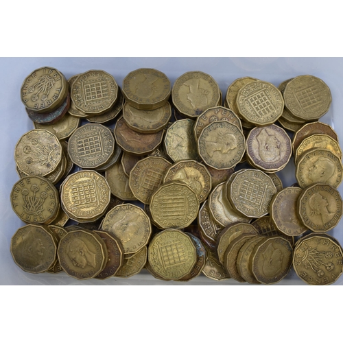 177 - Approx 100 Brass Three Pence Coins