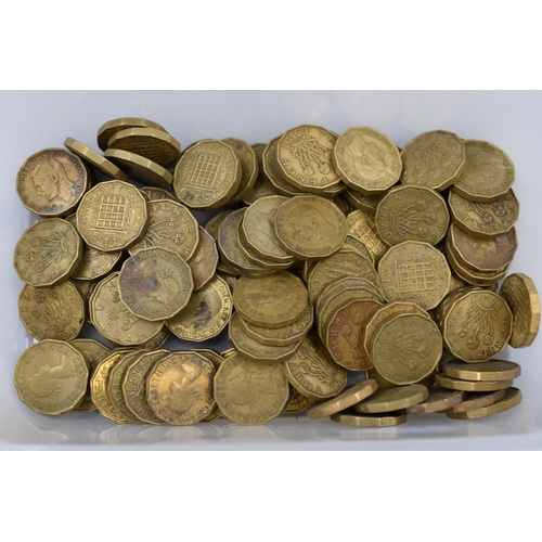 191 - Approx 100 Brass Three Pence Coins