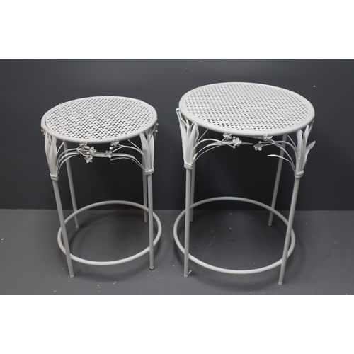 704 - Pair of Metal Floral and Rattan Style Stacking Tables (Largest 17