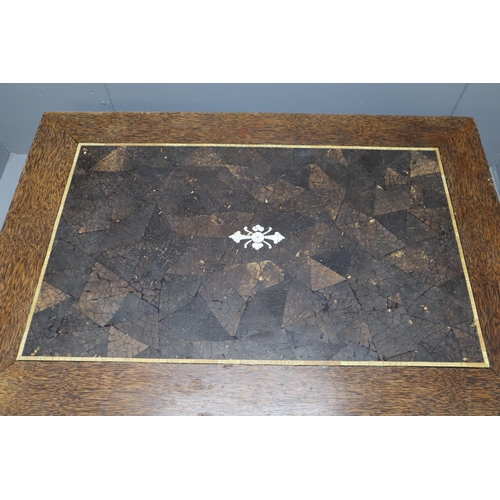 710 - Large Heavy Mango Wood Inlaid Mosaic Polished Coconut Shells and Seashells Top Coffee Table Approx 5... 