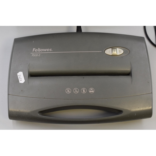 636 - A Fellowes P500-2 Paper Shredder, Powers on When Tested