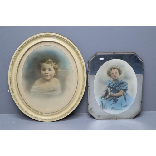 724 - Two Antique Child's Photographs, Includes One Oval Framed and One Mirrored. Oval One Is Approx 23.5