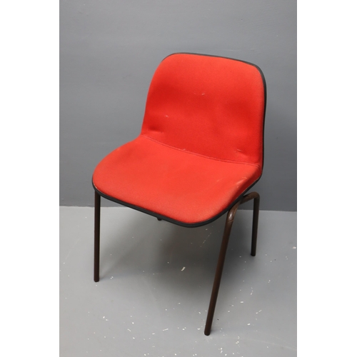 730 - Nine Stackable Red Fabric Cushioned Plastic Chairs With Metal Legs, Approx 30