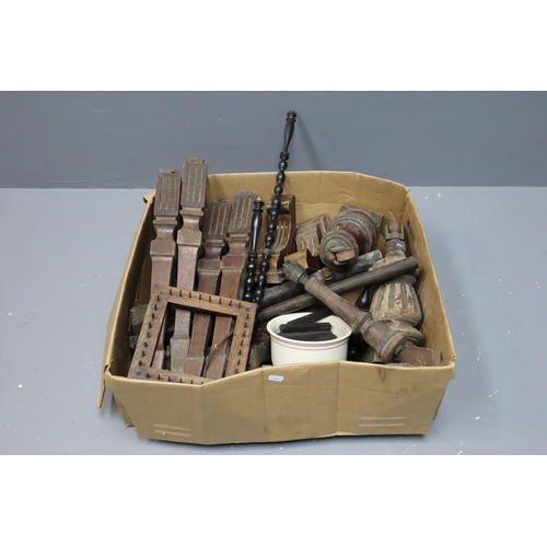 756 - Large Box Containing Vintage Wooden Furniture items, include Furniture Legs, Piano Keys and more