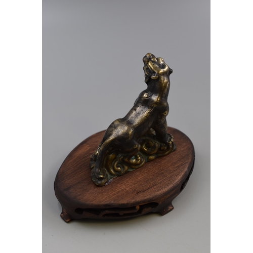 229 - A Cast Bronze Oriental Tiger Figure, On Wooden Base. Approx 5