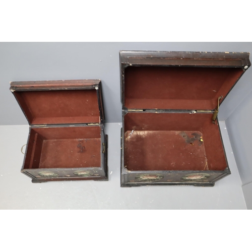 675 - A Set of Two Handpainted Floral Victorian Style Wooden Chests, Largest Approx 16.5