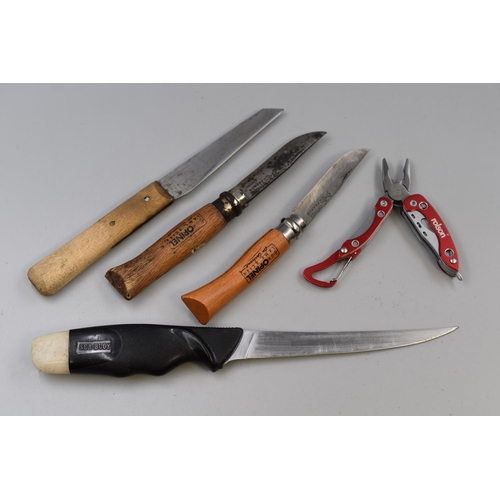 240 - Collection of Quality Knives to include Sea Buoy Fillet Knife, Two French Opinel Carbon Steel Bladed... 