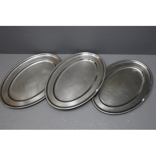 794 - Three Large Metal Catering Buffet Platters (24” x 16.5”)