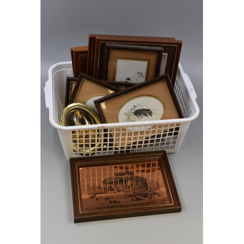 807 - Mixed Selection including Mini Framed Copper Plaques, Wooden Framed Printed Bird Paintings and More