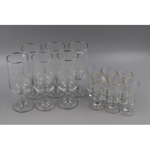 813 - A Set of Twelve Etched Strawberry Design Drinking Glasses, In Two Sizes