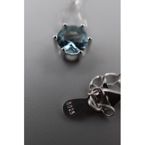 275 - Silver 925 March Birthstone Necklace with Aquamarine Stone. Complete in Presentation Gift Box